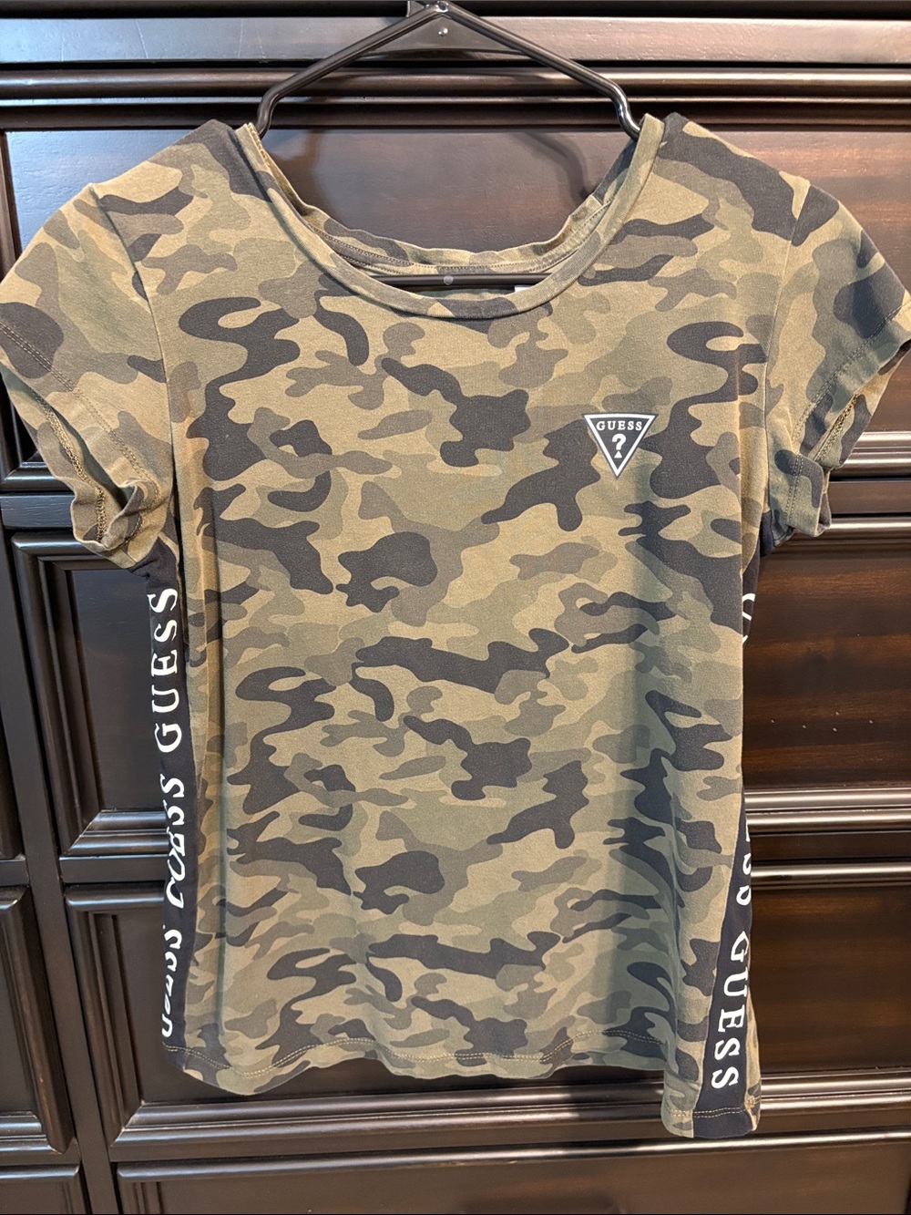 GUESS Olive Green Camo Tee with Side Logo Panels